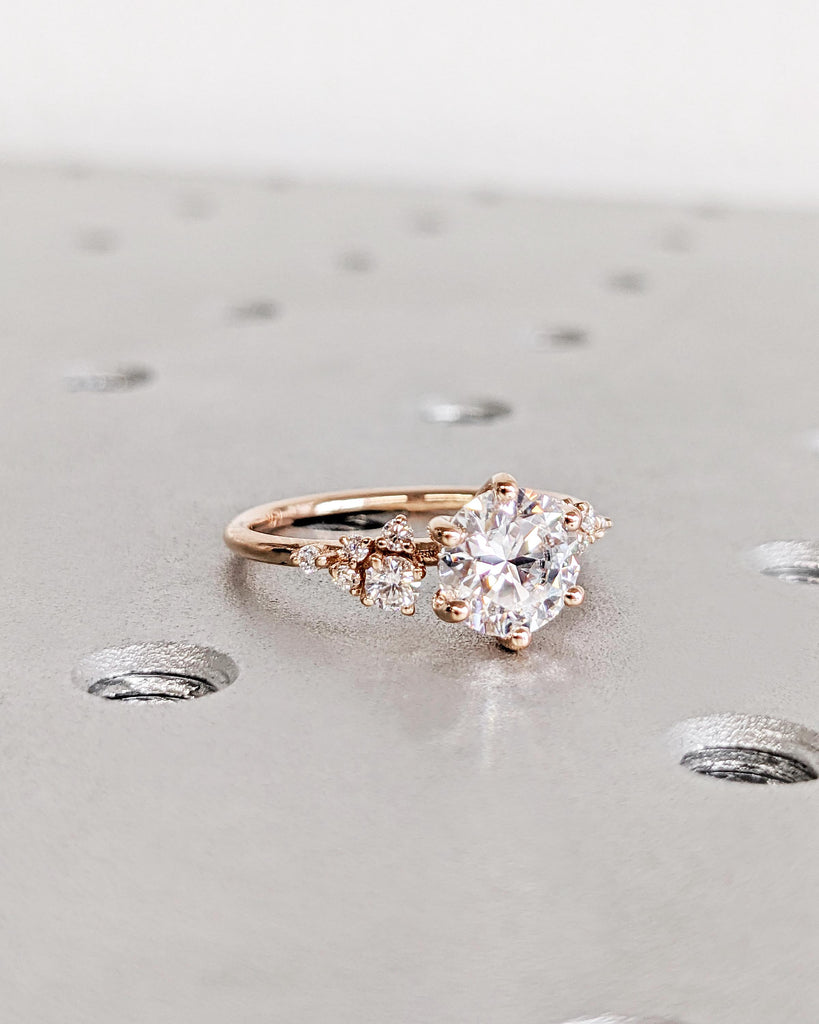 14K Rose Gold Round CVD Lab Grown Diamond Cluster Women Engagement Ring | Unique Snowdrift Art Deco Promise Ring | Personalized Jewelry Gift image #6