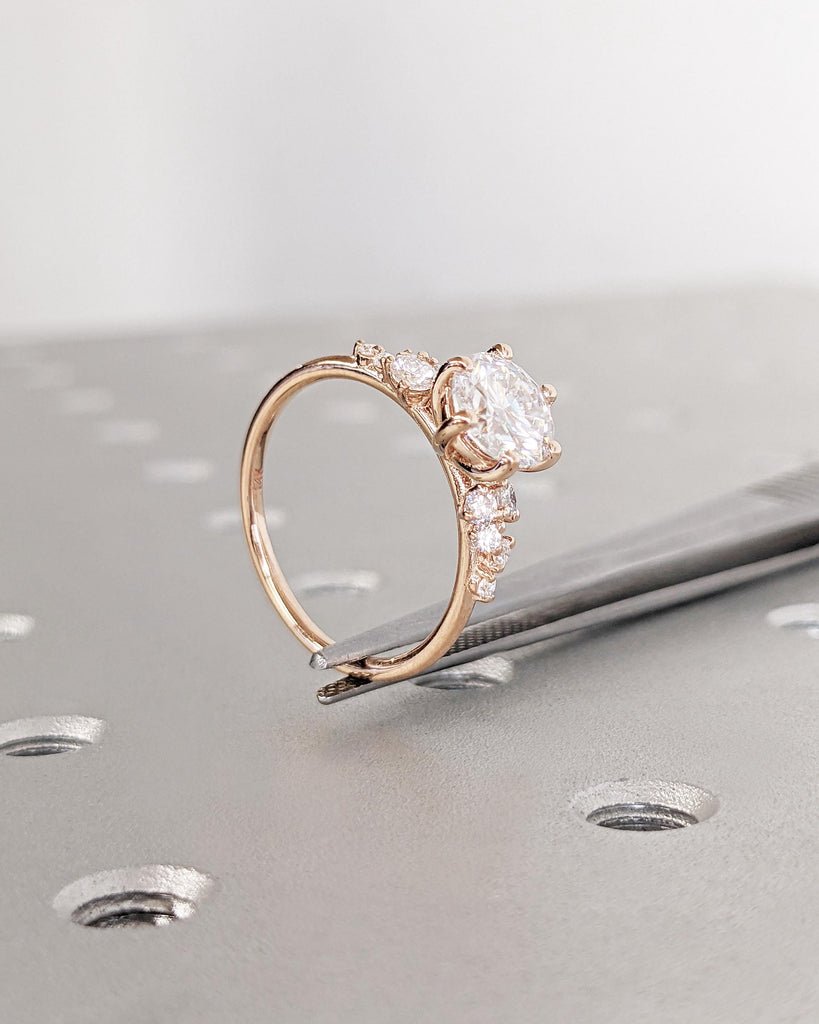 Unique Moissanite Ring | Rose Gold Engagement Ring | Art Deco Moissanite Cluster Ring | Vintage Snowdrift Women Wedding Ring | Gift for Wife