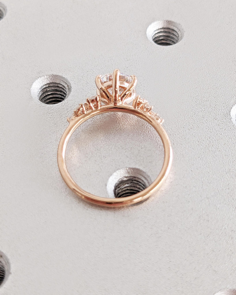 Round Cut Moissanite Engagement Ring, Dainty Rose Gold Ring, Snowdrift Diamond Cluster Ring, Moissanite Promise Rings for Women, Bridal Gift
