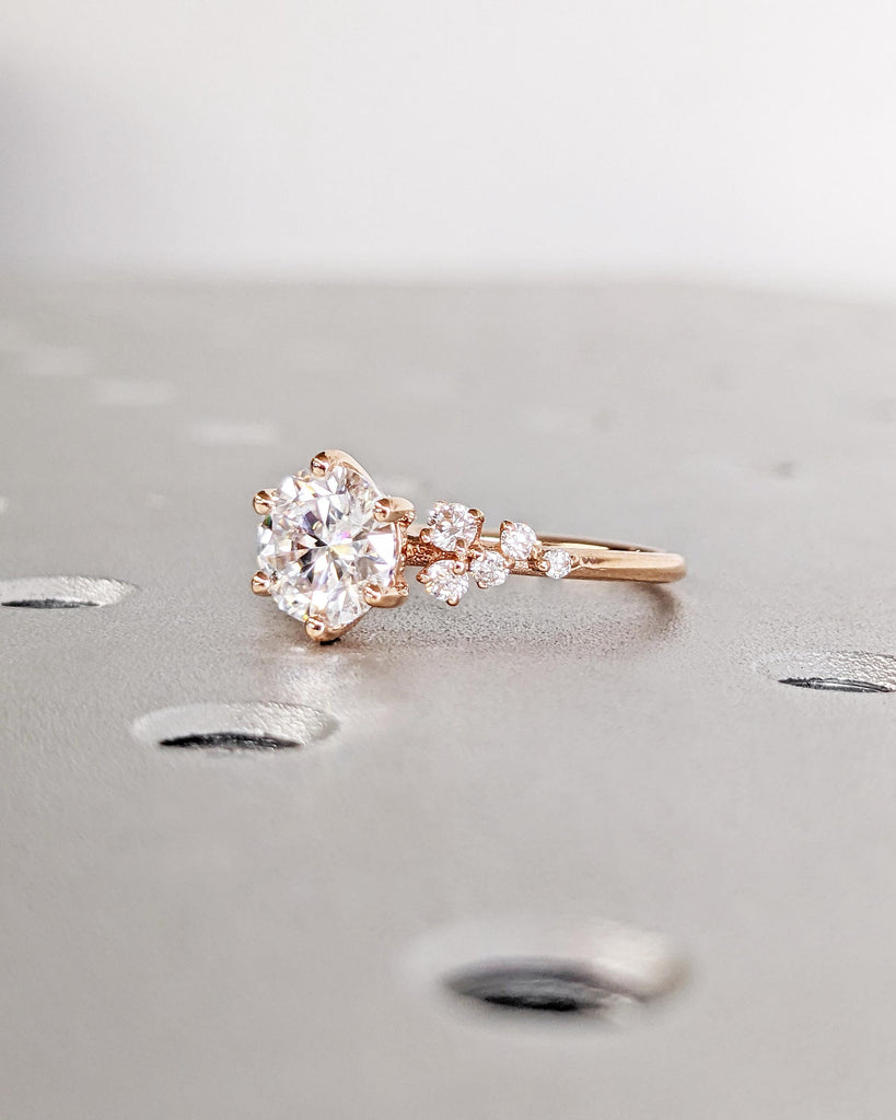 Unique Moissanite Ring | Rose Gold Engagement Ring | Art Deco Moissanite Cluster Ring | Vintage Snowdrift Women Wedding Ring | Gift for Wife