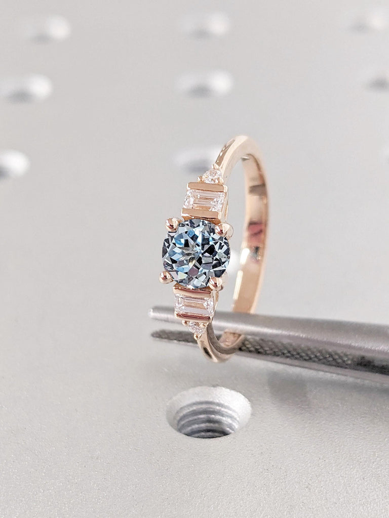 14k 18k Rose Gold Engagement Ring | 0.5ct Aquamarine Blue Gemstone Engagement Ring | Women Wedding Ring