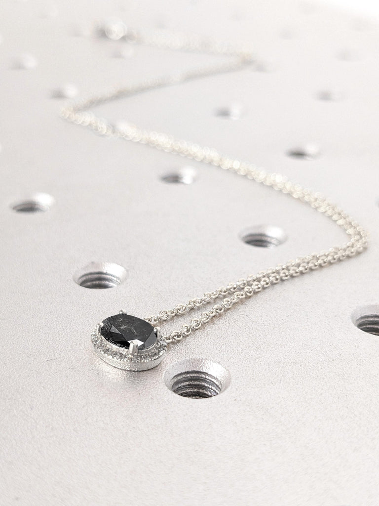 Lab Grown Diamond Halo Pendant Necklace | Gold Chain Necklace | White Gold Necklace | Oval Necklace | Oval shape Pendant | Oval Black Diamond