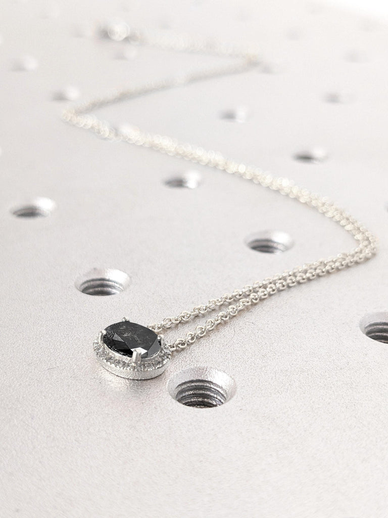 Lab Grown Diamond Halo Pendant Necklace | Gold Chain Necklace | White Gold Necklace | Oval Necklace | Oval shape Pendant | Oval Black Diamond