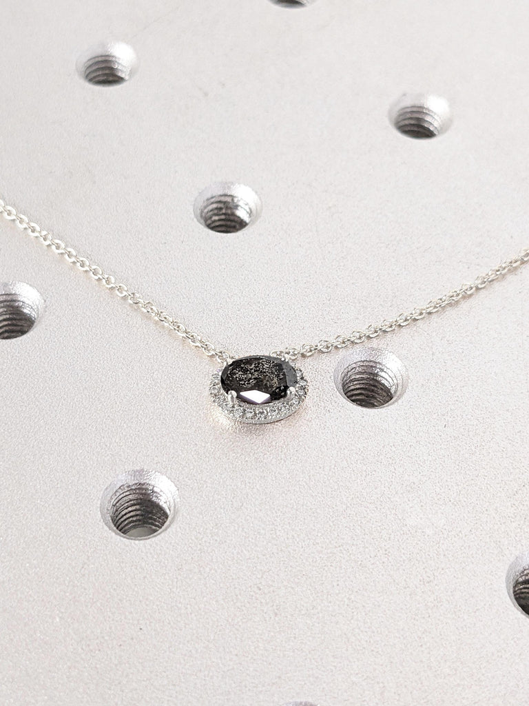 East West Salt and Pepper Galaxy Diamond Necklace | 14k 18k Solid Gold Woman Necklace | Delicate Necklace | Dainty Salt and Pepper Grey Diamond Necklace