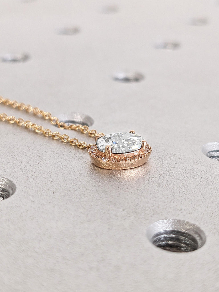 14k 18k Rose Gold Necklace | Everyday Wear Necklace | D/F Color VS1 Diamond Necklace | Solitaire Necklace | Diamond Halo Pendant