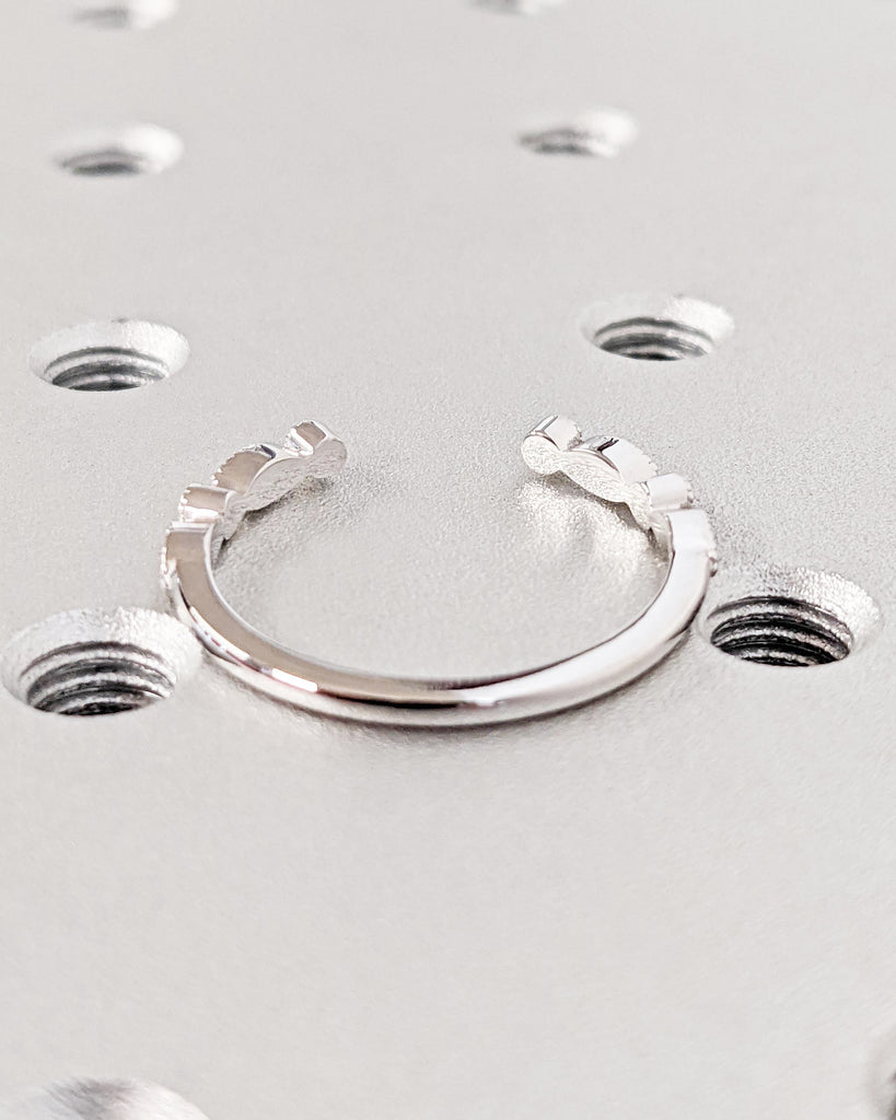 Art Deco Diamond Wedding Band, Milgrain Half Eternity Dainty Open Wedding Band, Lab Diamond/Moissanite 14K White Gold Stacking Ring for Her