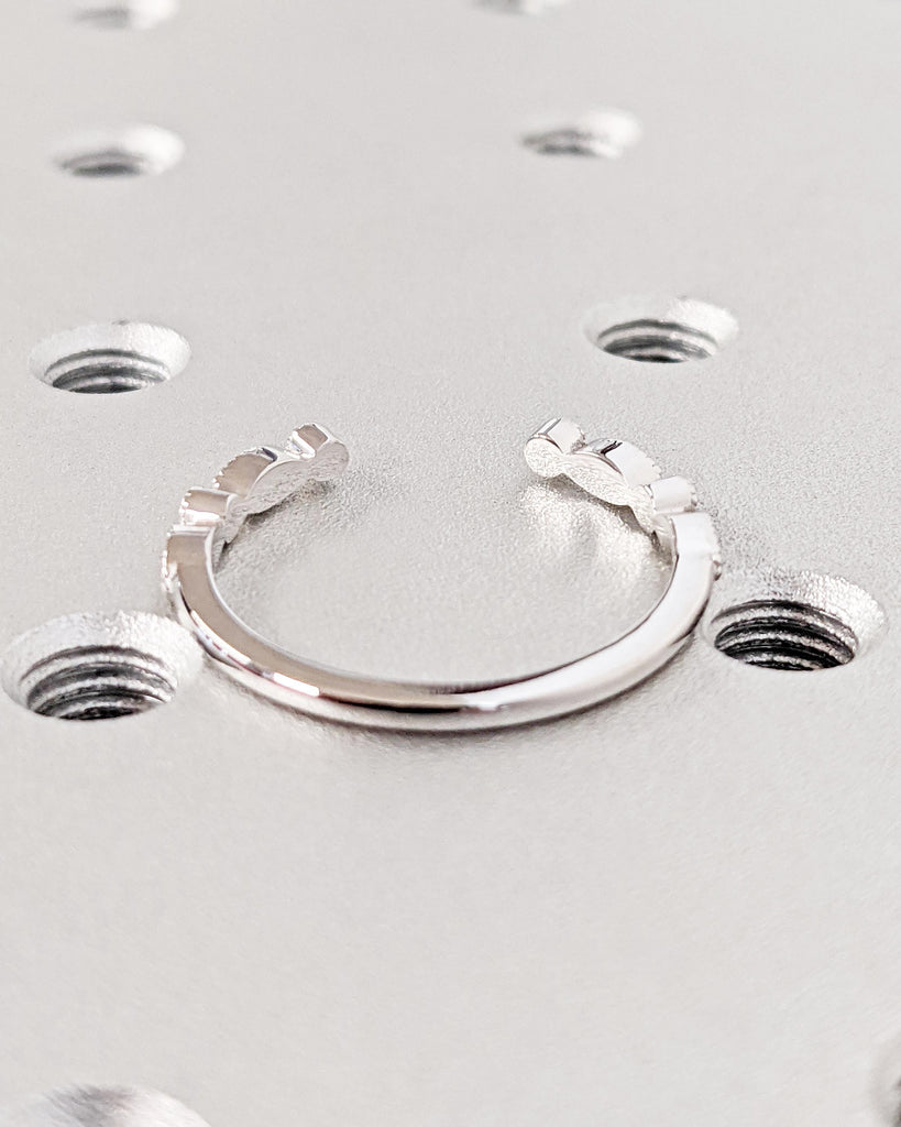 Diamond/Moissanite Open Wedding Band | Vintage Round Marquise Milgrain Wedding Band | Half Eternity Stackable Wedding Ring | White Gold Ring