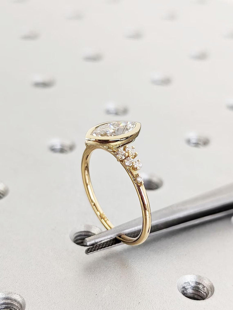 Yellow Gold Rings for Women | Lab Grown Diamond Cluster Ring | 14k 18k Gold Snowdrift Ring | Woman Engagement Ring