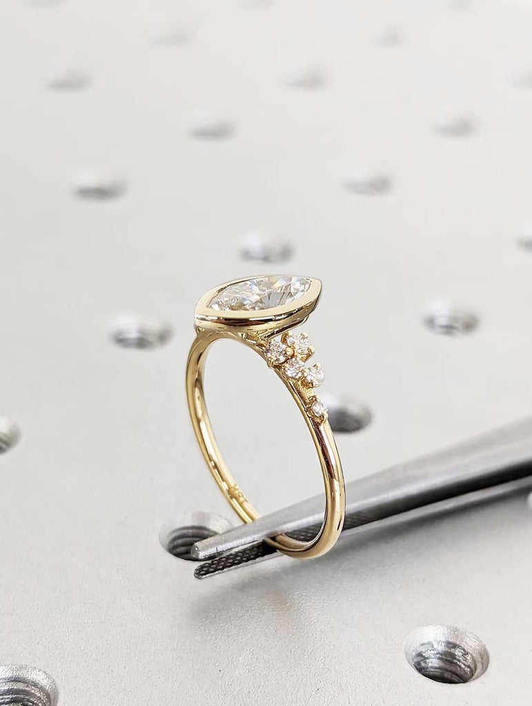 Yellow Gold Rings for Women | Lab Grown Diamond Cluster Ring | 14k 18k Gold Snowdrift Ring | Woman Engagement Ring