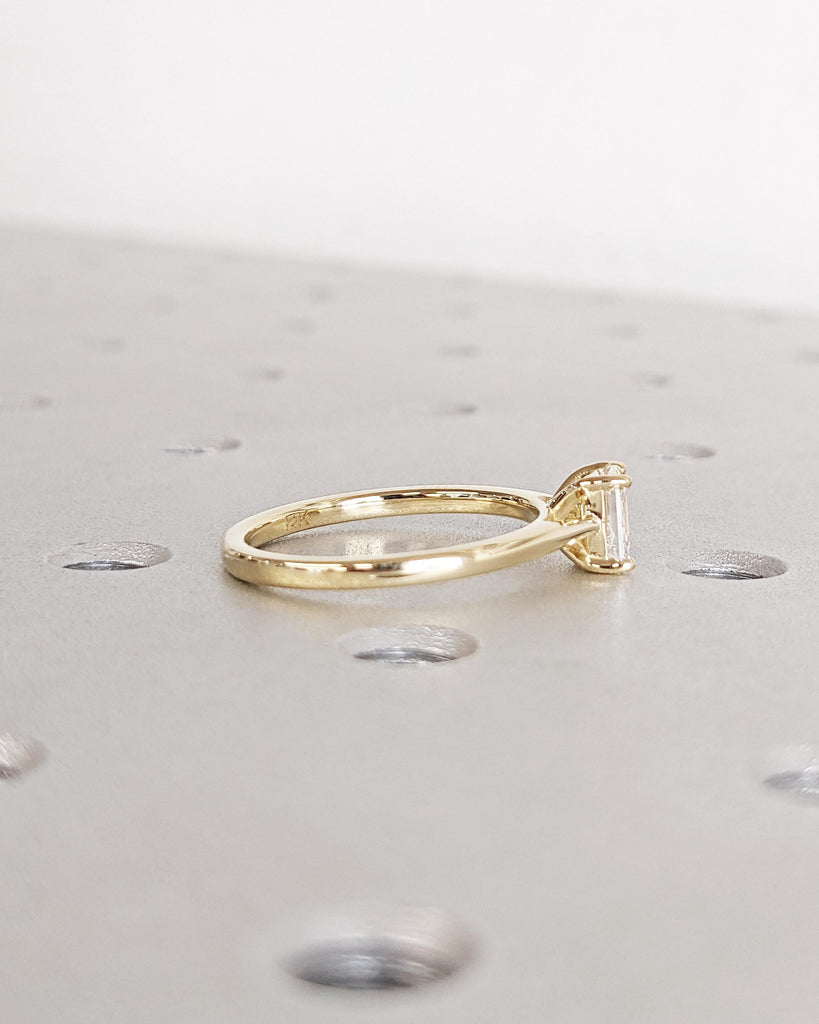 14K Solid Gold Solitaire Emerald Cut Lab Diamond Engagement Ring, Dainty Minimalist Ring, High Setting Thin Band Ring, Promise Ring for Her