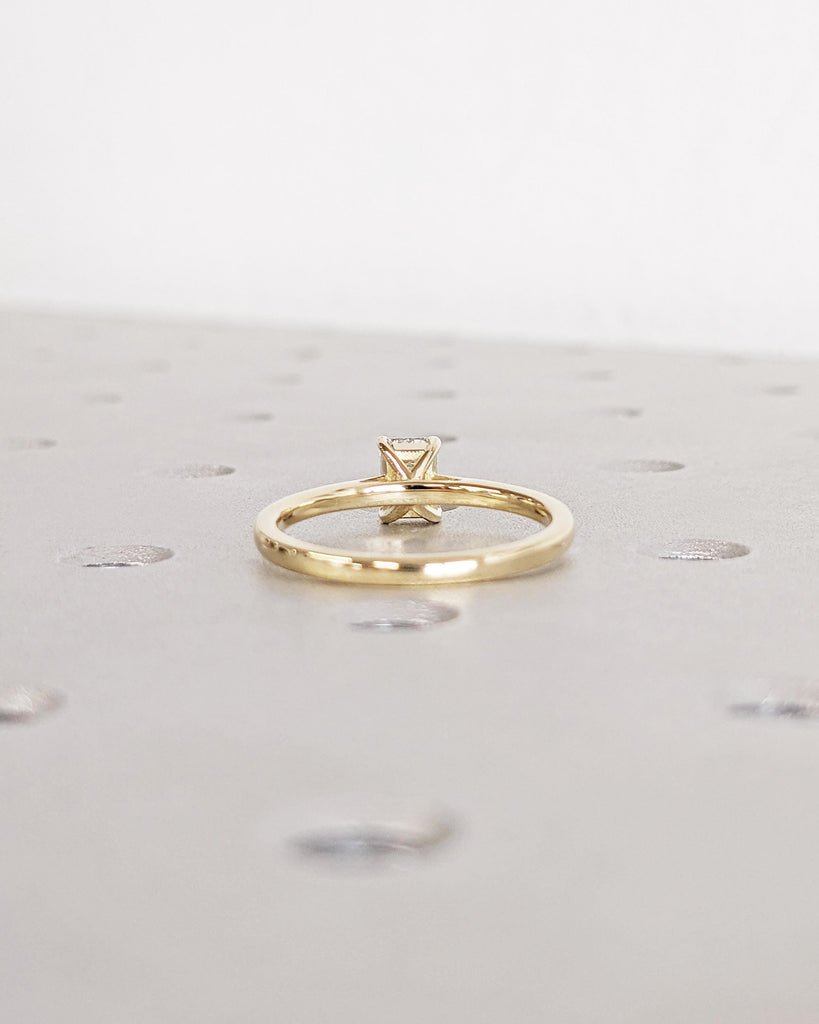 14K Solid Gold Solitaire Emerald Cut Lab Diamond Engagement Ring, Dainty Minimalist Ring, High Setting Thin Band Ring, Promise Ring for Her
