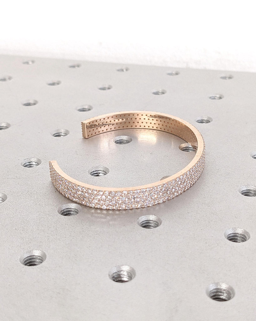 Tiny Round Natural Diamond Cuff Bracelet | CVD Diamond Bangle | Minimalist Bracelet | Solid Gold Bangle Woman Bracelet | Bridal Fine Jewelry