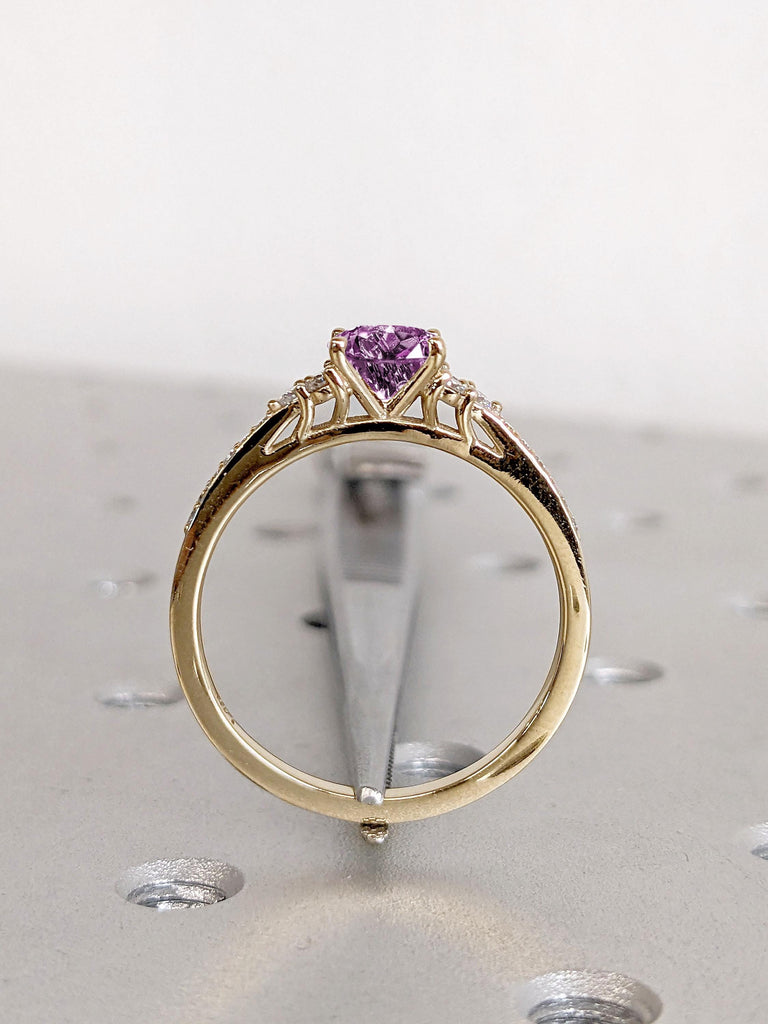 14k 18k Yellow Gold Alexandrite Engagement Ring | Purple Alexandrite | Paved Moissanite Cluster Half Eternity Band | Round cut Handmade Ring