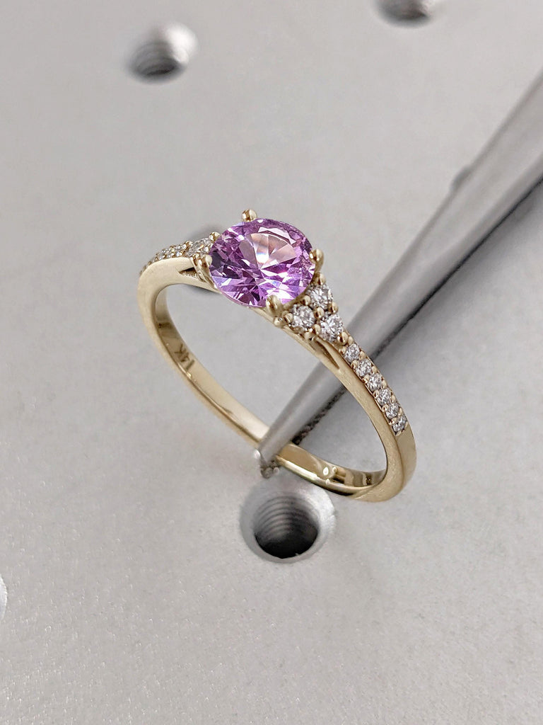 1 Carat Purple Alexandrite and Lab Diamond Cluster Engagement Ring | Woman Bridal Ring | Wedding Anniversary Gift for Her Wife | Handmade Fine Jewelry