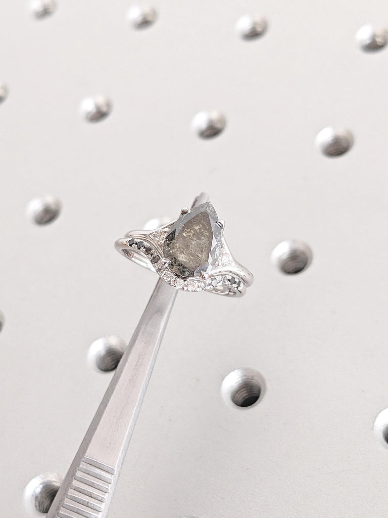 Pear Engagement Ring, Bridal Set