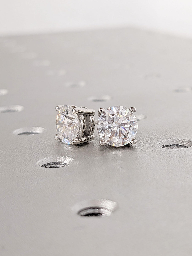2 Carat Moissanite Wedding Earrings Woman | Platinum Solitaire Earrings | Nickel Free Earrings | Round Moissanite Studs Earrings