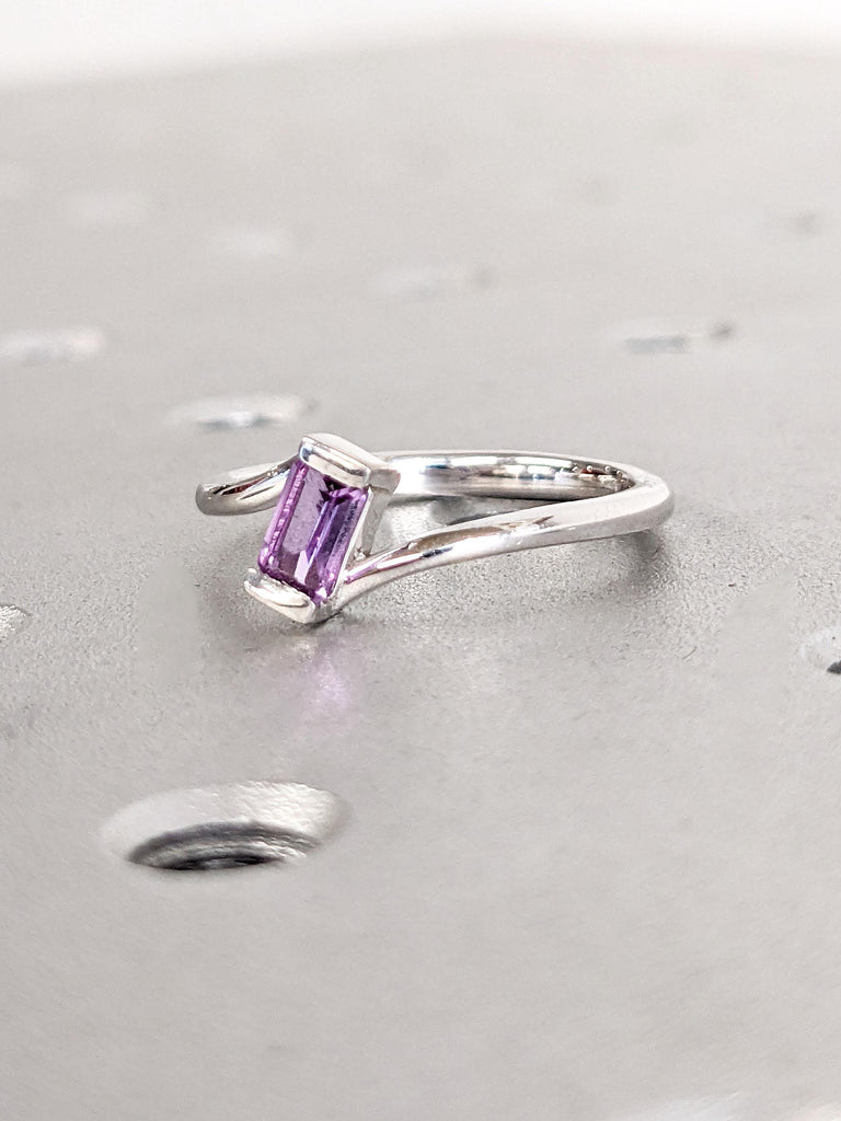 Dainty Engagement Ring Emerald cut Alexandrite | Purple Engagement Ring | Unique Proposal Ring | Solid Gold Rings for Women
