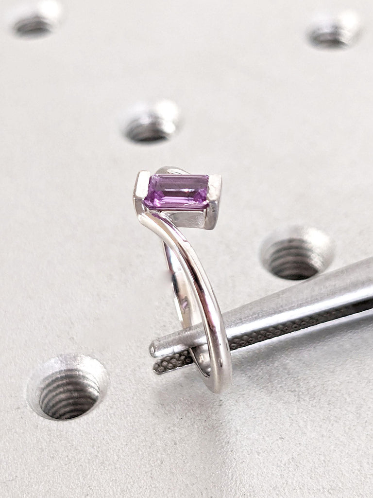 0.3ct Emerald cut Alexandrite Engagement Ring | Purple Lab Alexandrite Promise Ring for Her | Bypass Ring