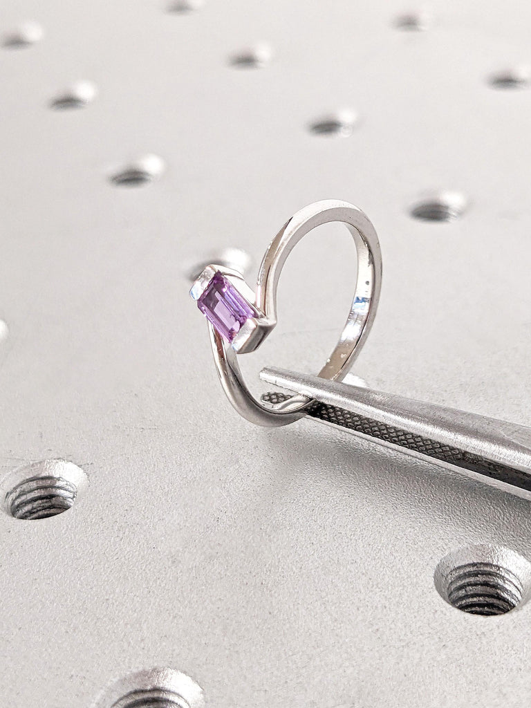 Small Engagement Ring | Small Alexandrite Gemstone Engagement Ring | June Birthstone Ring Birthday Gift | Dainty Ring | White Gold Bypass Ring