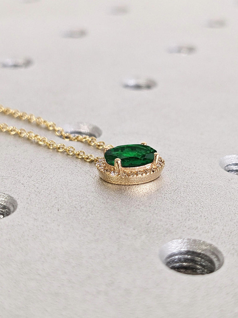 1 Carat Eco Friendly Green Lab Emerald Oval cut Pendant Necklace | Rope Chain Necklace for Her | 18k Yellow Gold Emerald Woman Necklace