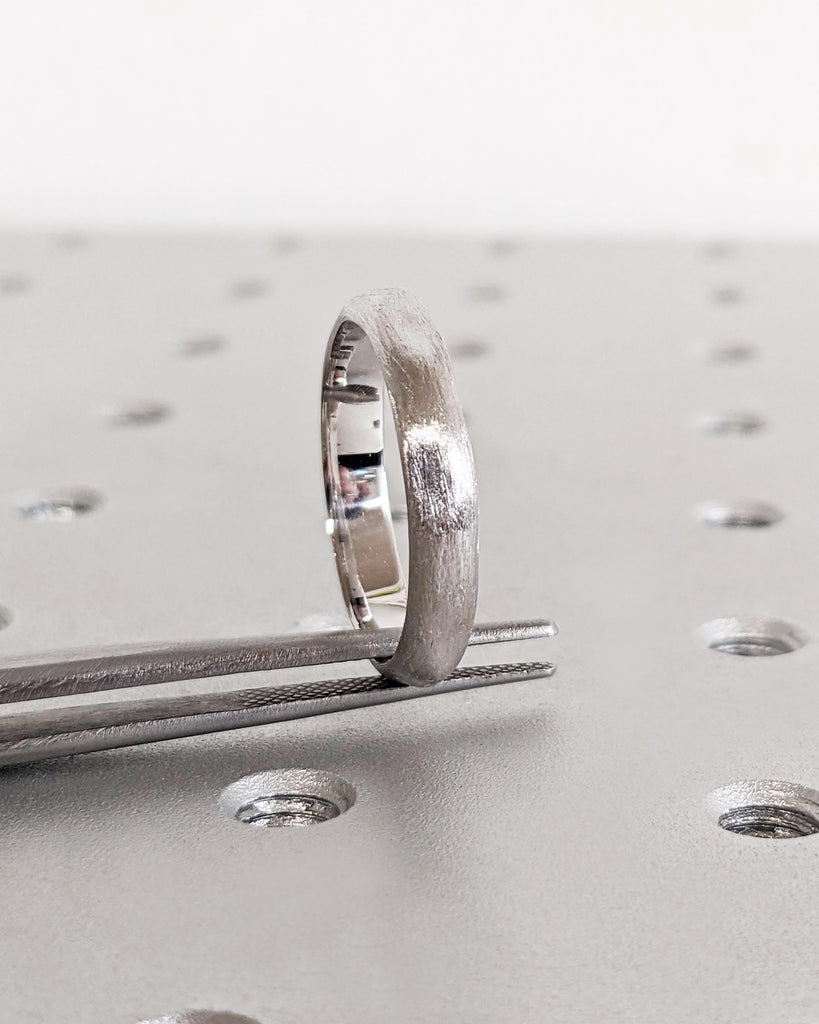 4mm Men's Wedding Ring, 14K White Gold Band, Unique Men's Wedding Band, Rustic Wedding Band, Handmade Textured Ring, Nature Tree Bark Ring