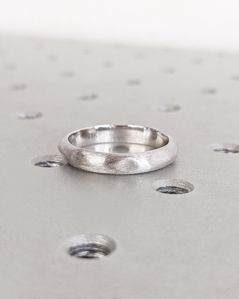 4mm Men's Wedding Ring, 14K White Gold Band, Unique Men's Wedding Band, Rustic Wedding Band, Handmade Textured Ring, Nature Tree Bark Ring