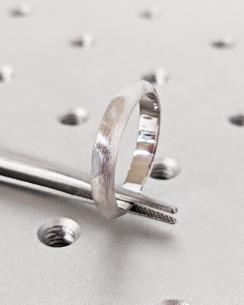 4mm Men's Wedding Ring, 14K White Gold Band, Unique Men's Wedding Band, Rustic Wedding Band, Handmade Textured Ring, Nature Tree Bark Ring