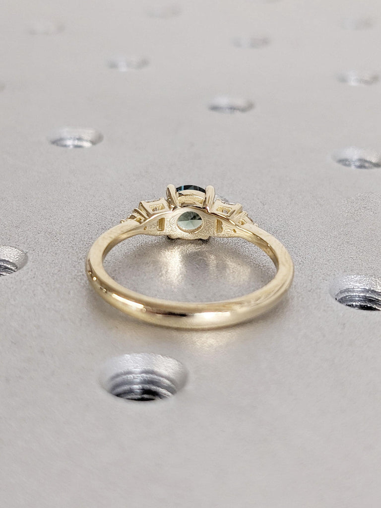 Unique Natural Teal Sapphire and Diamond Engagement Ring | 0.5ct Round cut Sapphire Yellow Gold Promise Ring | 14k Thin Gold Rings for Women