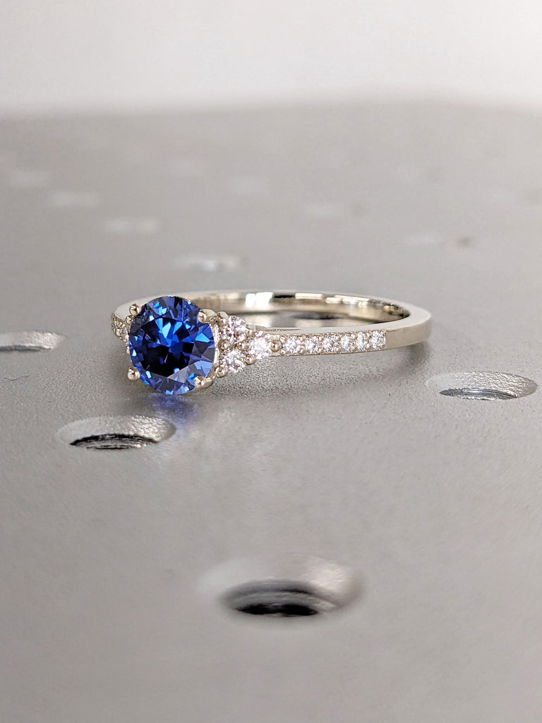 Round Tiny Moissanite Half Eternity Band | 14k Gold Wedding Ring | Round Engagement Ring | Sapphire Gold Rings for Women