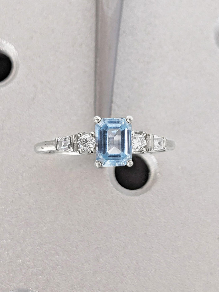 0.5ct Lab Aquamarine March Birthstone Ring | Light Blue Gemstone Ring | 14k Solid Gold Engagement Ring | White Yellow Rose