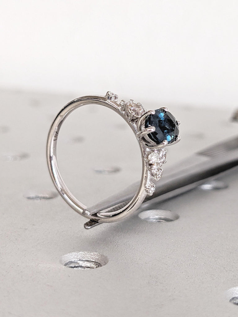 Teal Sapphire Ring, White Gold Ring, Oval Engagement Ring, Moissanite Cluster Ring, Sapphire Montana Ring, Personalized Ring, Gemstone Ring