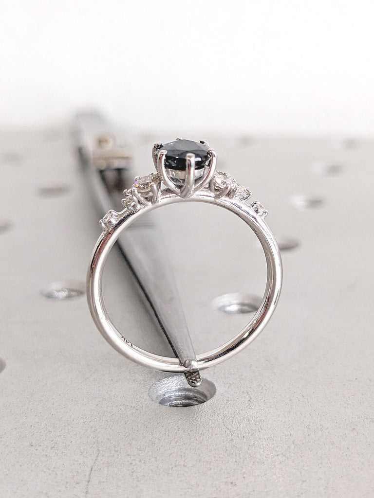 Teal Sapphire Ring, White Gold Ring, Oval Engagement Ring, Moissanite Cluster Ring, Sapphire Montana Ring, Personalized Ring, Gemstone Ring