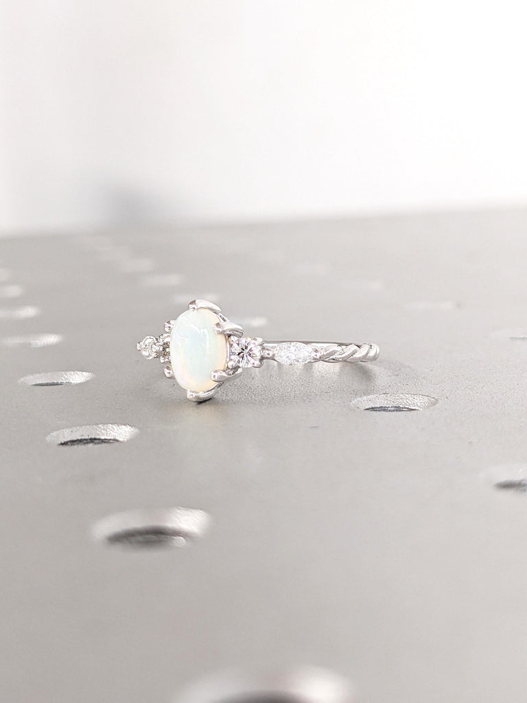 Oval Opal Engagement Ring, 18k Gold Ring, One of a Kind Opal Ring for Women, October Birthstone Ring, Opal and Moissanite Ring, Gift for Her