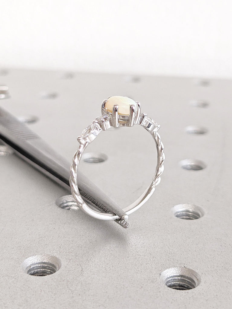 Oval Opal Engagement Ring, 18k Gold Ring, One of a Kind Opal Ring for Women, October Birthstone Ring, Opal and Moissanite Ring, Gift for Her
