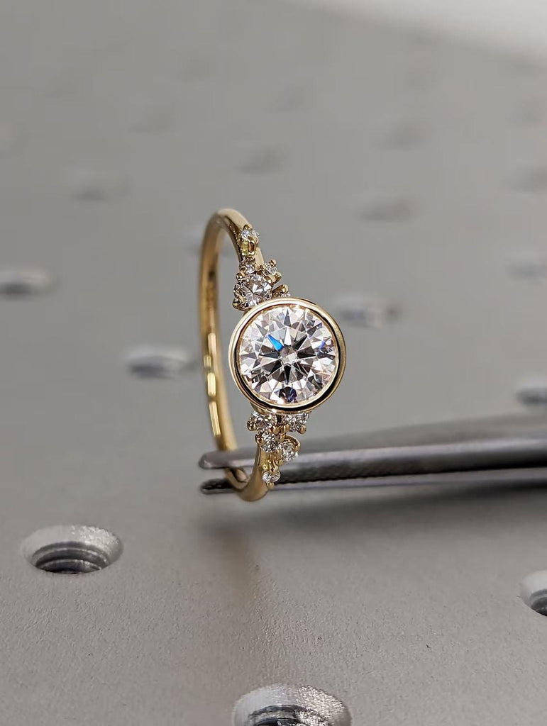 Perfect Round Cut CVD Diamond Snowdrift Engagement Ring | Anniversary Ring For Women | Bezel Set Wedding Ring | Solid Gold Proposal Ring