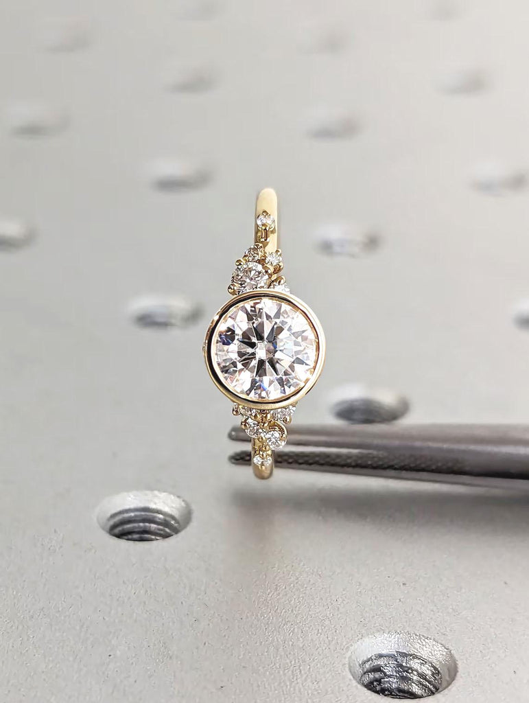 Bezel set IGI Diamond Ring | 18k Gold Engagement Ring | Bezel set Engagement Ring | Round Engagement | Dainty Gold Cluster Rings for Women