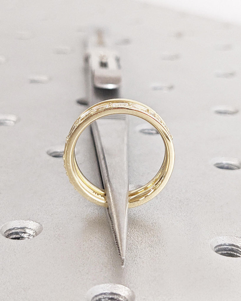 Wedding Ring Set / Baguette and Round Diamond Wedding Band / 14K Gold Plain Gold Band Stacking Matching Ring / Stacking Ring / Wedding Rings