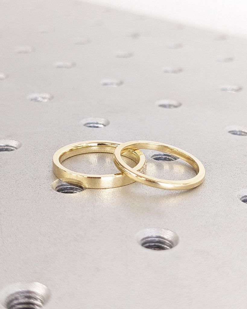 14K Gold Half Eternity Baguette Diamond Stackable Ring and Simple Delicate Ring Matching Stackable Wedding Bands Set of 2 Thin Wedding Bands