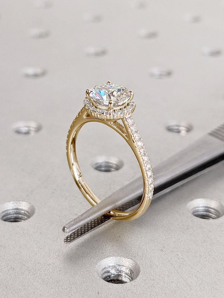 14k Gold Promise Ring for Her, Round Moissanite Engagement Ring, Halo Wedding Ring, Anniversary Gift, Comfort Fit Moissanite Rings for Women