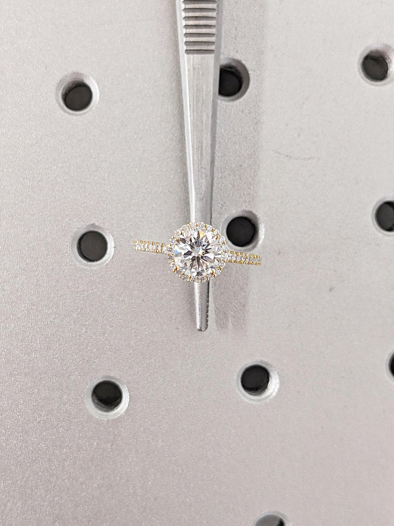 Halo Lab Grown Diamond Engagement Ring, Unique 14k Solid Gold Ring, Half Eternity Lab Diamond Ring, Dainty Comfort Fit Ring, Girlfriend Gift