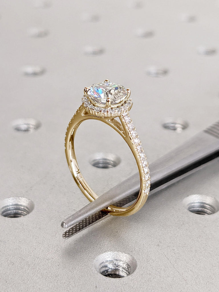 1ct Lab Grown Diamond Ring, Dainty Engagement Ring, Comfort Fit 14k Solid Gold Ring, Halo Lab Grown Engagement Ring, Gifts for Girlfriend