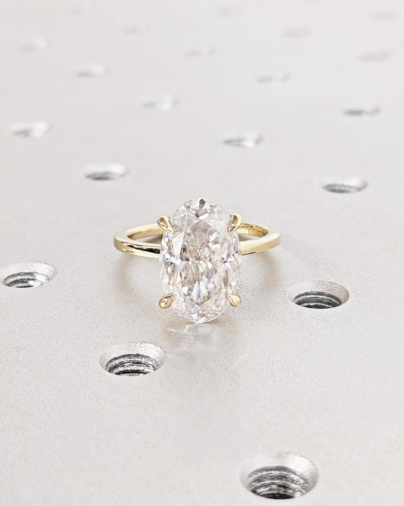 5ct Crushed Ice Lab Diamond Oval Engagement Ring, Oval Lab Diamond Solitaire Wedding Ring, IGI Certified Lab Grown Diamond, 14K Yellow Gold