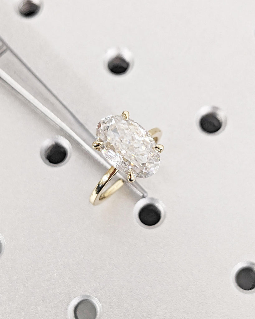 5 Carat IGI Certified Lab Grown Diamond Engagement Ring: Crushed Ice Oval Solitaire Lab Diamond Wedding Ring in 14K Yellow Gold