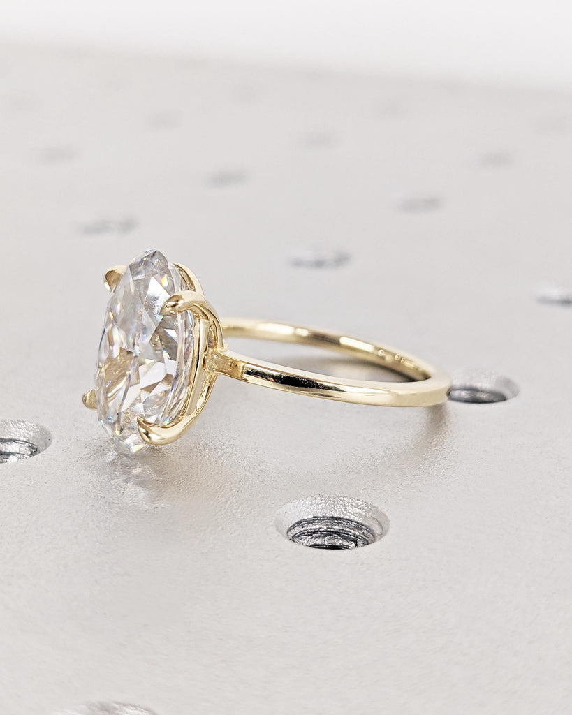5ct Crushed Ice Lab Diamond Oval Engagement Ring, Oval Lab Diamond Solitaire Wedding Ring, IGI Certified Lab Grown Diamond, 14K Yellow Gold