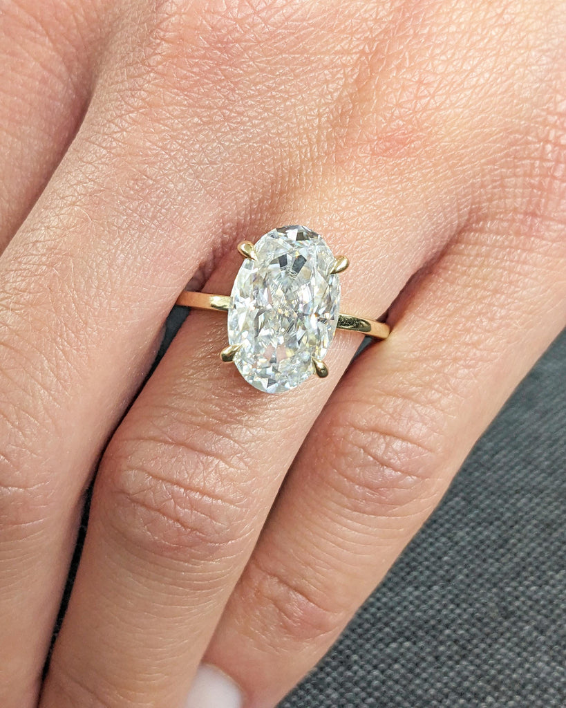 5 Carat IGI Certified Lab Grown Diamond Engagement Ring: Crushed Ice Oval Solitaire Lab Diamond Wedding Ring in 14K Yellow Gold