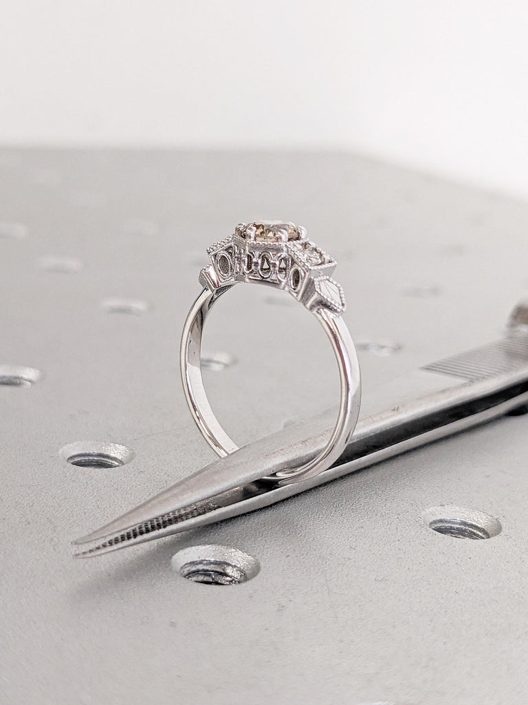 Vintage Champagne Diamond Ring, 14k Gold Engagement Ring, Unique Bridal Ring, Art Deco Diamond Ring, Promise Ring for Her, Anniversary Gift