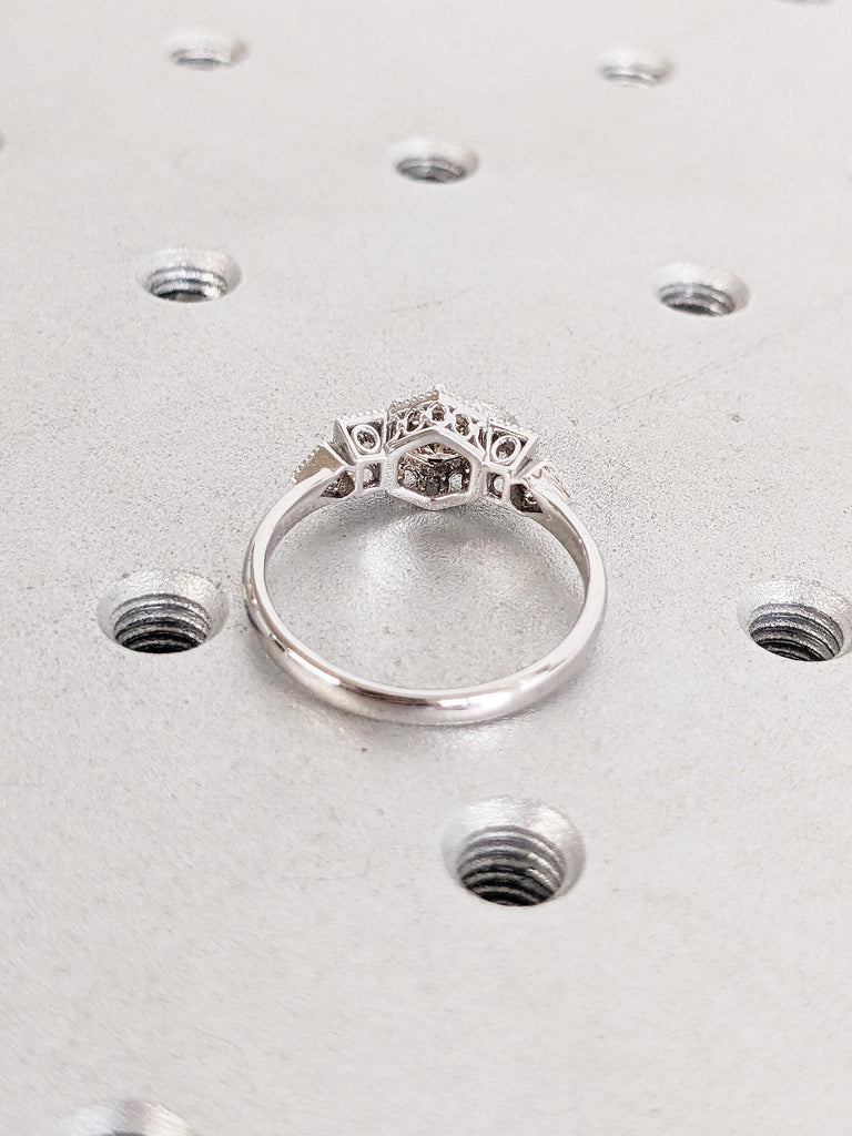 Round Champagne Diamond Ring, White Gold Ring, Milgrain Engagement Ring, Antique Ring, Vintage Style Ring, Moissanite and Brown Diamond Ring