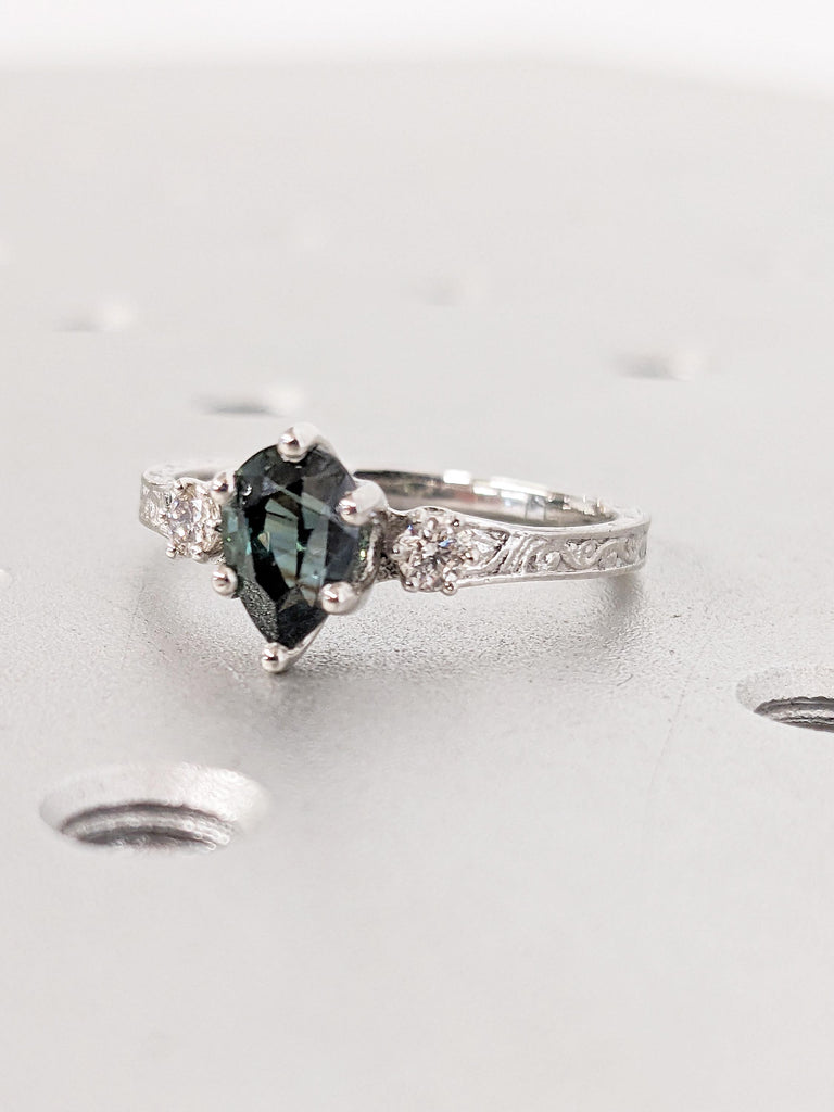 Diamond and Montana Sapphire Ring=