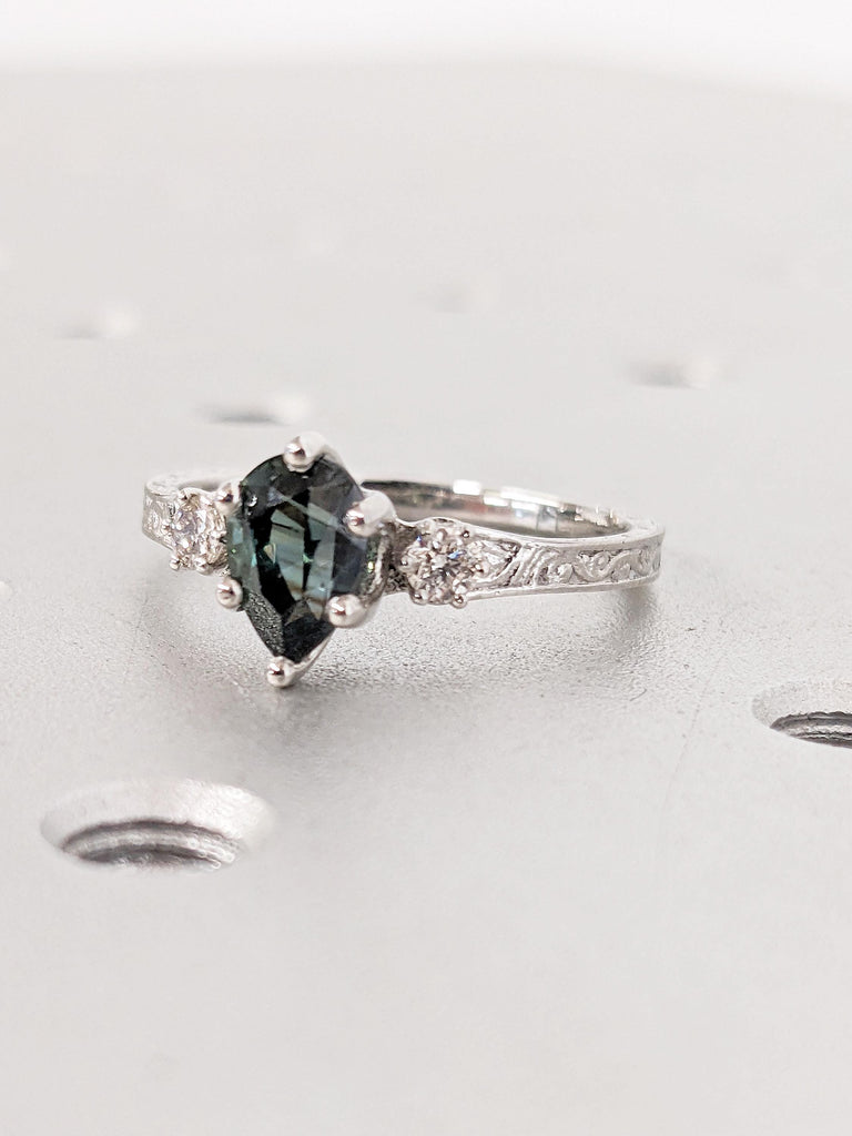 Diamond and Montana Sapphire Ring=