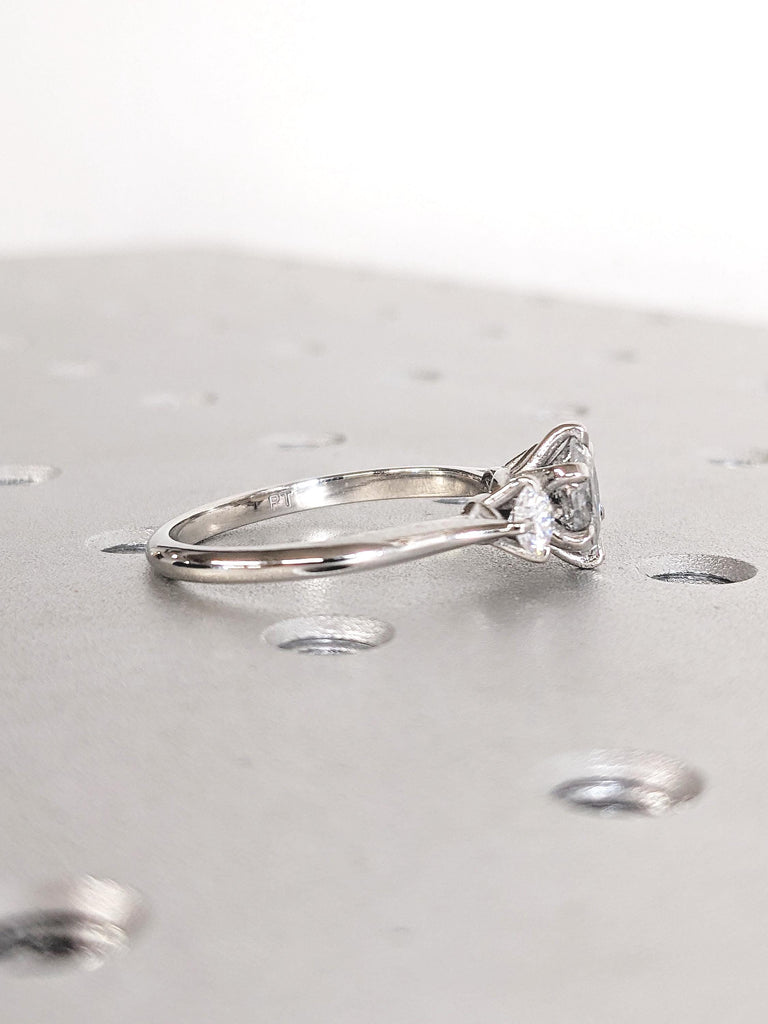 Vintage Engagement Ring, Round Salt and Pepper Diamond and Moissanite Trellis Ring, Polished Finished Platinum Ring, Art Deco Statement Ring